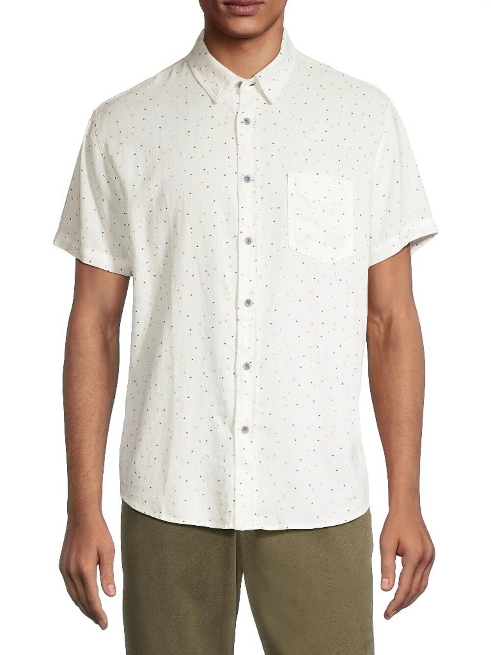 RAILS Carson White Triangle Geo Linen Short Sleeve Button Down Shirt, Size XL